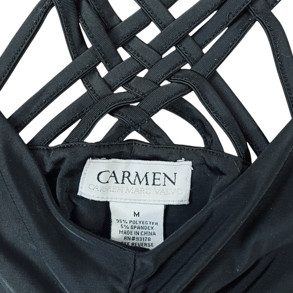 Carmen Marc Valvo Black Ruched Tank Top Strappy Back Cutout Stretch M * - Picture 4 of 6